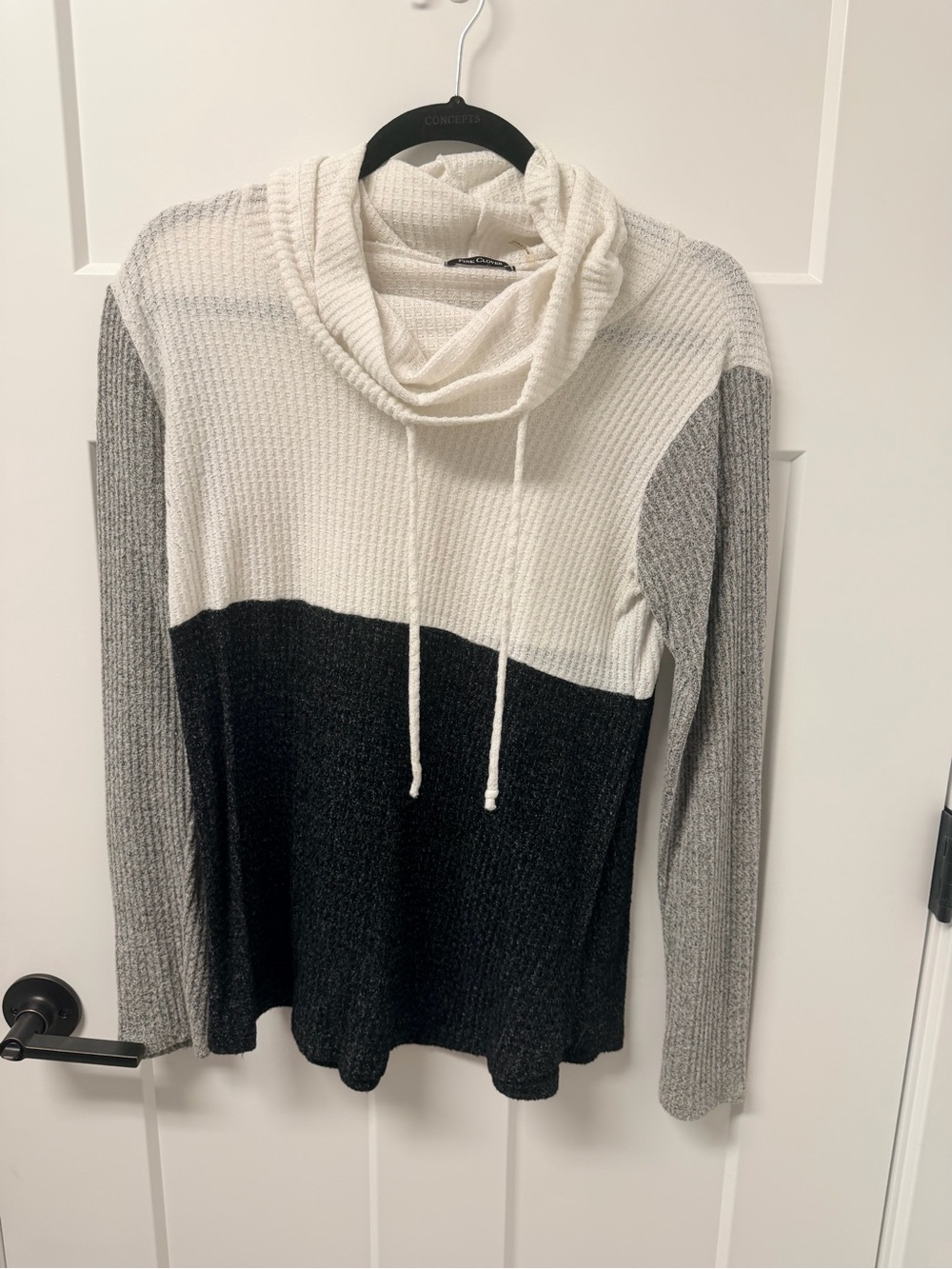 Cozy Colorblock Cowl Neck Sweater - White, Gray & Black